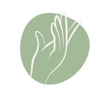 Icon mit weißer Hand als Linienzeichnung auf grünem Hintergrund.