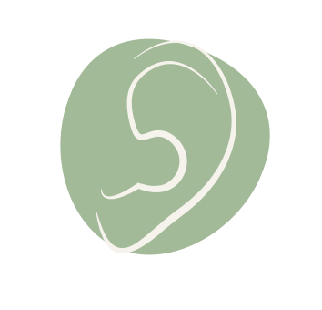 Icon mit weißem Ohr als Linienzeichnung auf grünem Hintergrund.