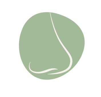 Icon mit weißer Nase als Linienzeichnung auf grünem Hintergrund.