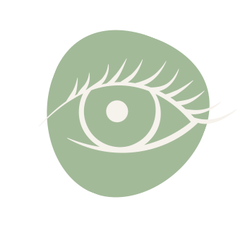 Icon mit weißem Auge mit Wimpern als Linienzeichnung auf grünem Hintergrund.